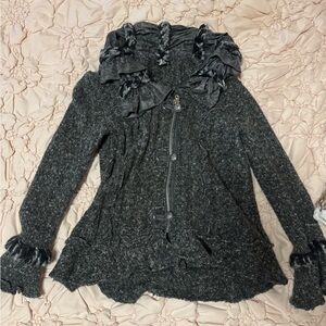 Lisa International Charcoal Ruffled button up Sweater and zip